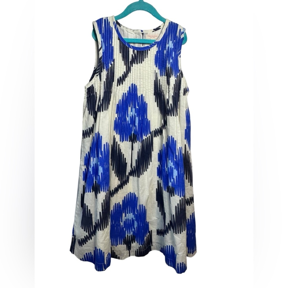 Pink Chicken Jaipur in Blue Ikat Size 12 Pintuck Button Back Fall Lined Floral